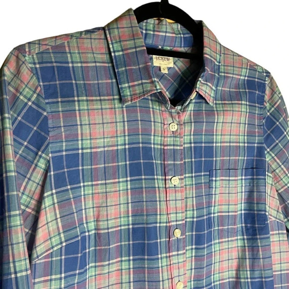 J. Crew The Perfect Shirt Pink & Blue Plaid Button Down Size Small 100% Cotton - Picture 2 of 9